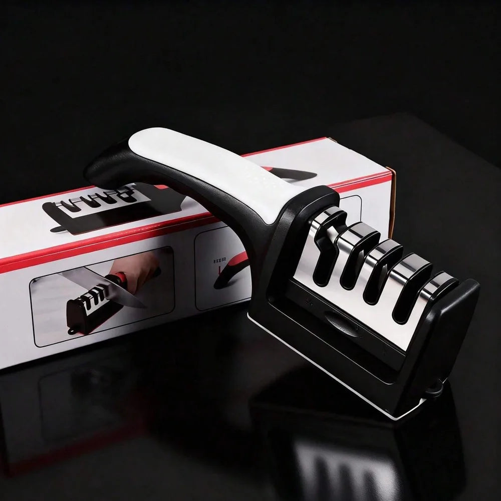 4-Stage Manual Knife Sharpener – Pro Chef Kitchen Tool Knife Sharpener Axl M WHITE