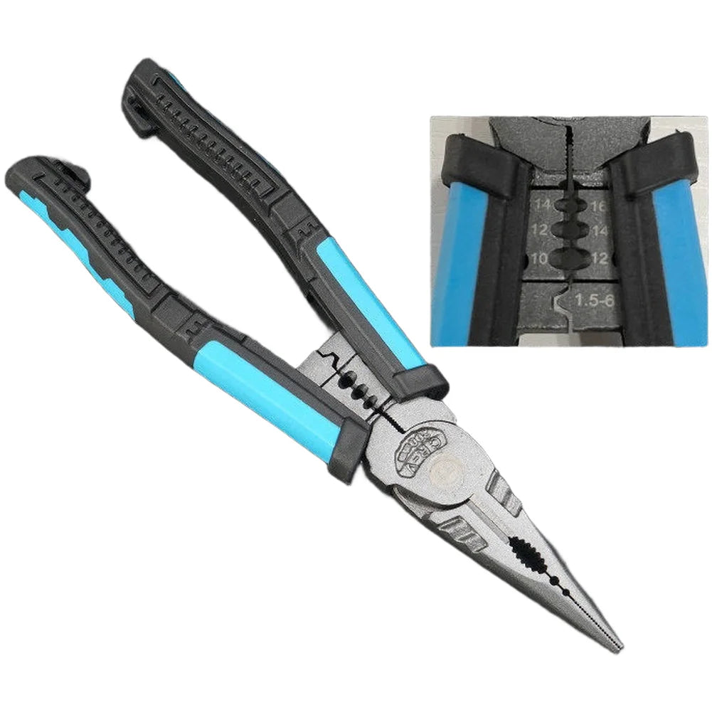 8-Inch Needle Nose Pliers – Wire Stripper, Crimper & Cutter Multi-Function Pliers Axl nose plier bule China Mainland