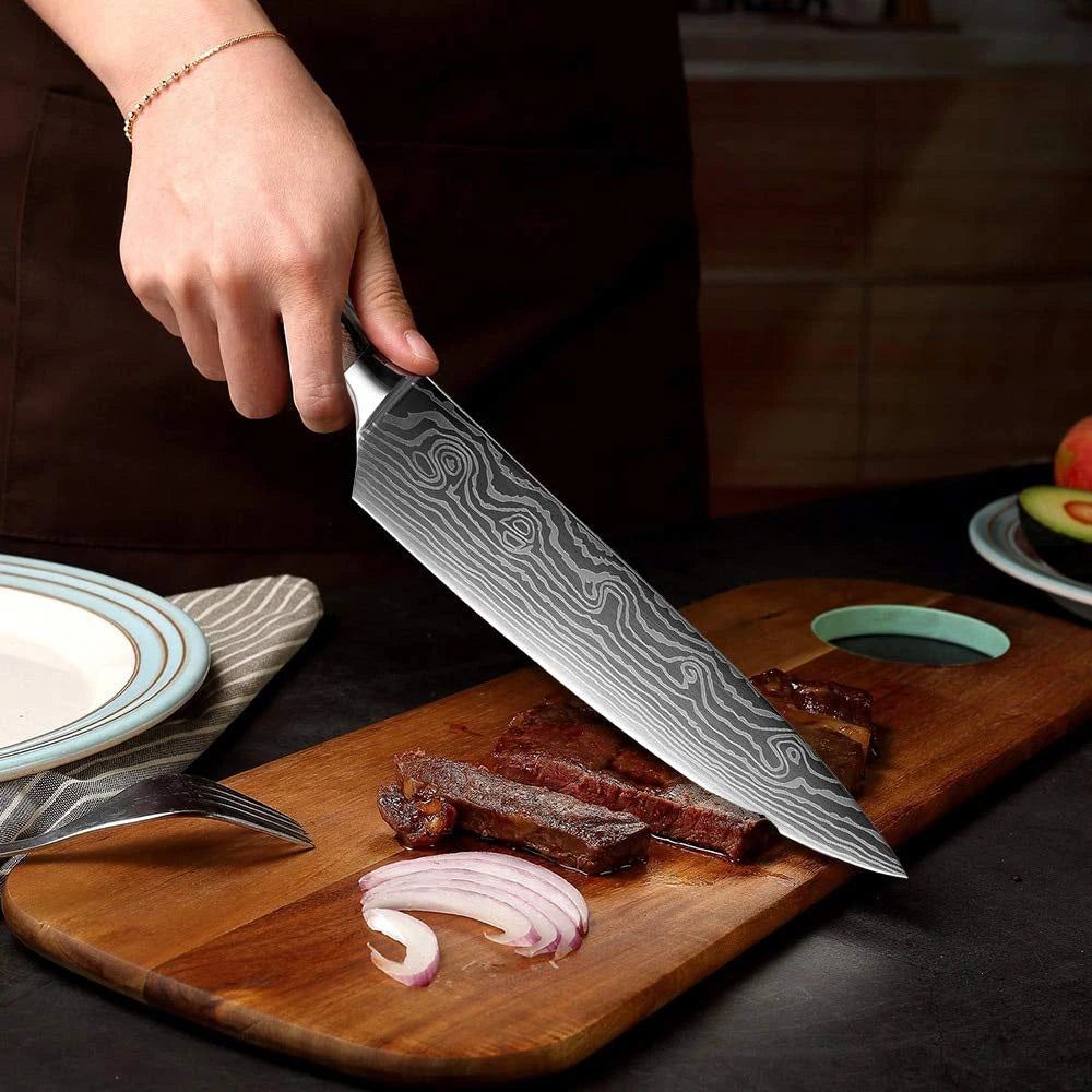 XITUO 8-Piece Kitchen Knife Set with Block & Built-In Sharpener Kitchen Knife Set Axl