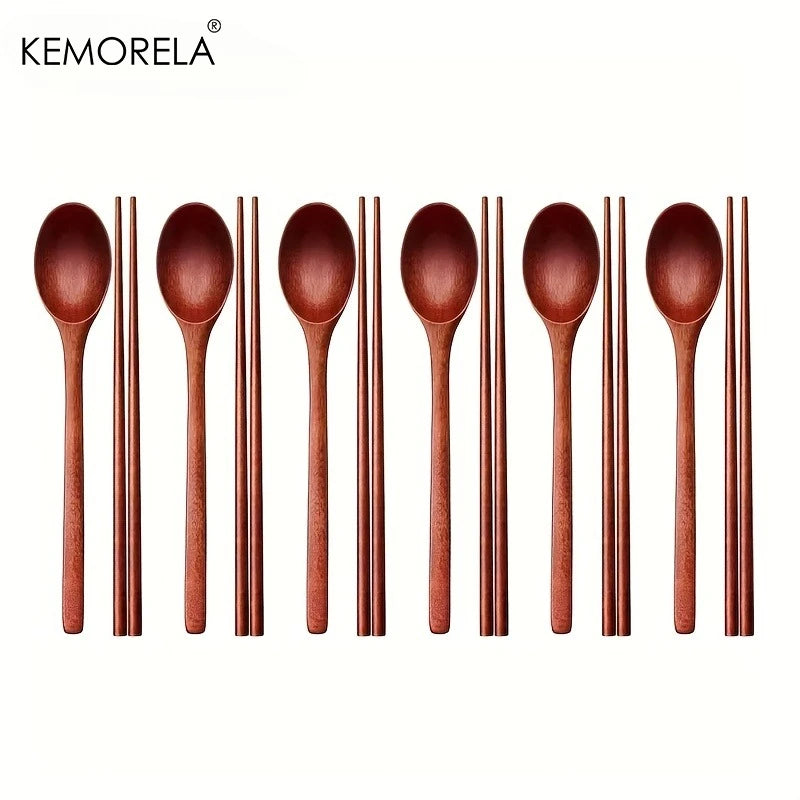 12-Piece Wooden Chopstick & Spoon Set – Reusable Eco Flatware Wooden Flatware Set Axl