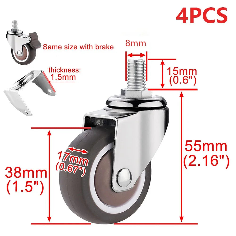 4-Pack Swivel Casters 1.5" & 2" TPE Rubber M10 Stem with Brakes Swivel Casters Axl
