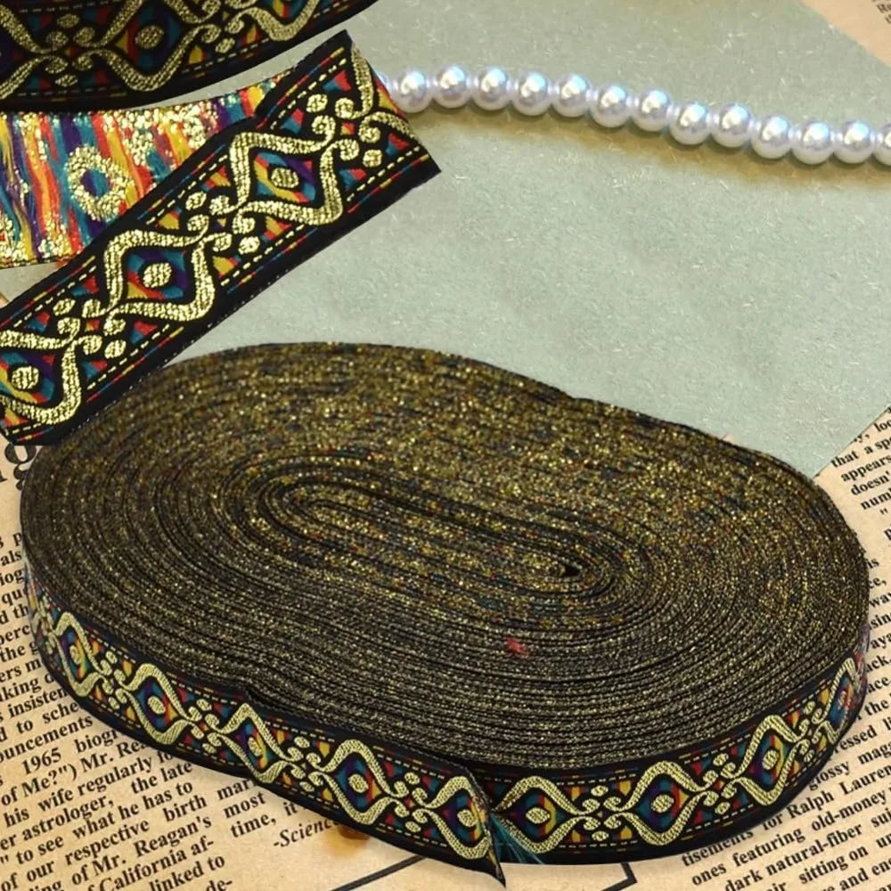 Black Gold Eyes Pattern Jacquard Ribbon 18mm x 33 Yards Jacquard Ribbon Trim Axl