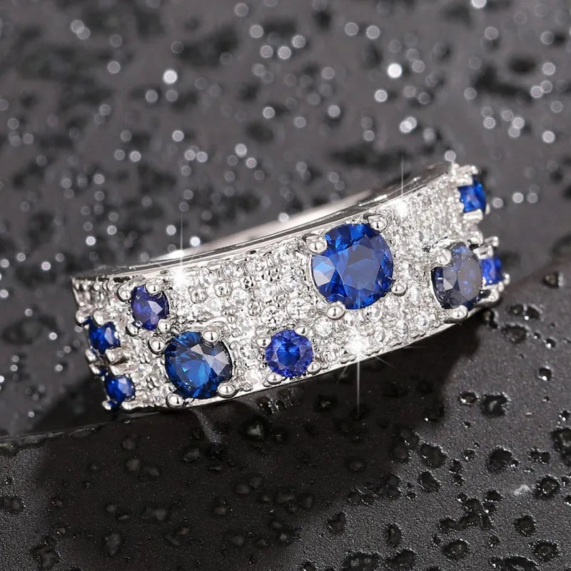 Huitan Women's CZ Bridal Wedding Band Ring – Blue & White Wedding Band Ring Axl