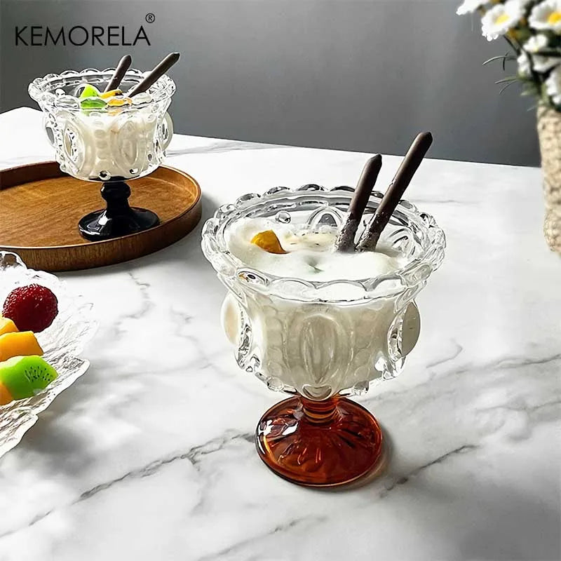 KEMORELA Retro Embossed Tall Glass Goblet – Black Crystal Cup Glass Goblet Set Axl