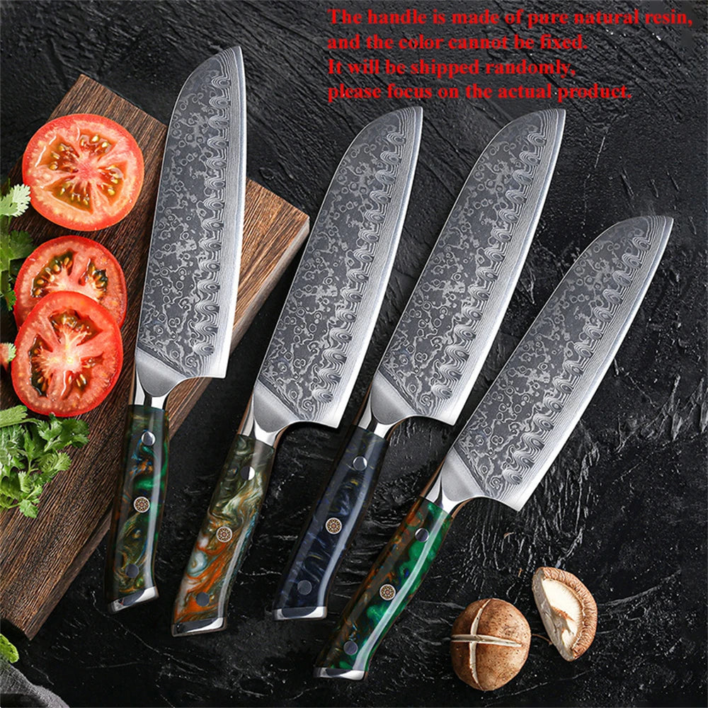 67-Layer Damascus Steel Santoku Knife – 17.8cm Sharp Blade Damascus Kitchen Knife Axl Santoku Knife-1PC