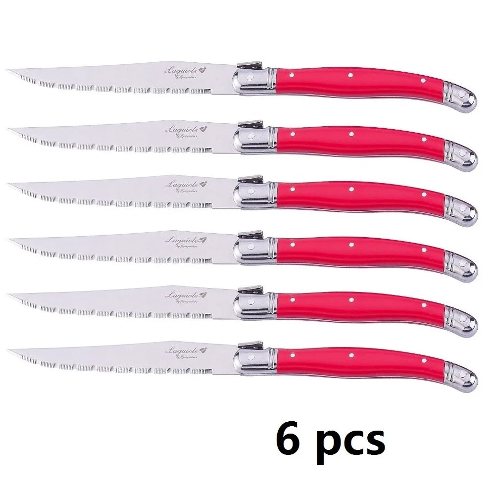 Laguiole-Style Steak Knife Set 6–8 Pcs | Colorful Flatware Steak Knife Set Axl 6pcs red knife