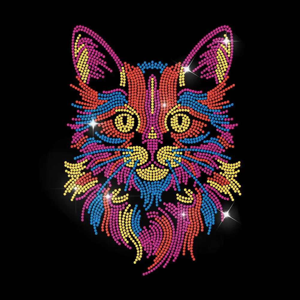 Colorful Cat Rhinestone Iron-On Patch – Sparkling DIY Applique Iron-On Applique Patch Axl AECH04-15234