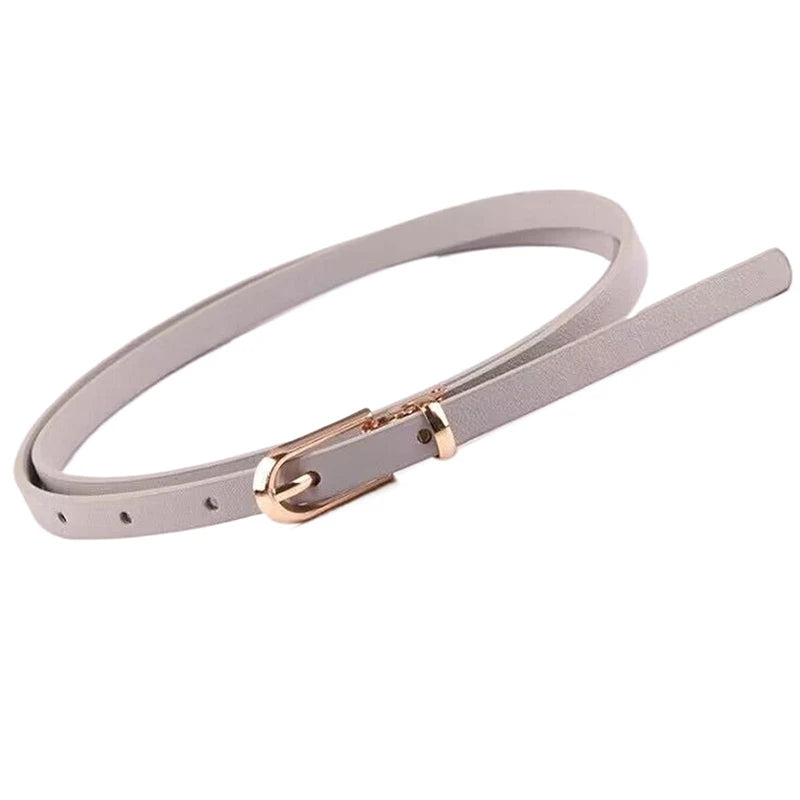 Women's Thin PU Belt – Adjustable Pin Buckle Waist Strap Women's Waist Belt Axl Gray