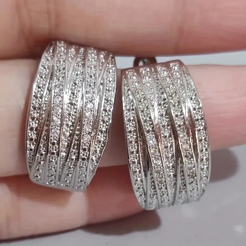 Huitan Cubic Zirconia Hoop Earrings – Silver Fashion Jewelry Hoop Earrings Axl