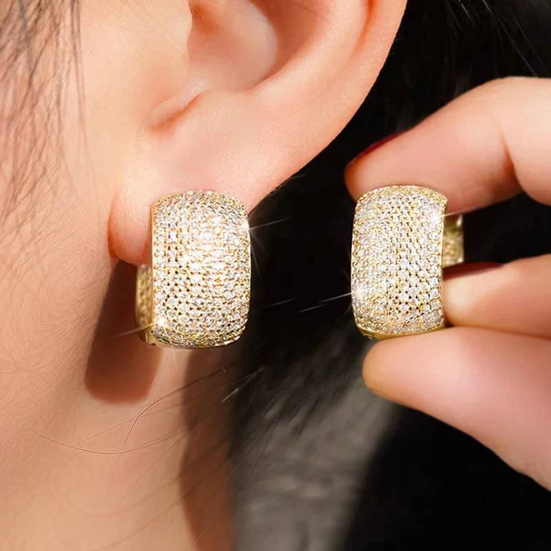 Huitan U-Shaped Cubic Zirconia Hoop Earrings for Women Hoop Earrings Axl