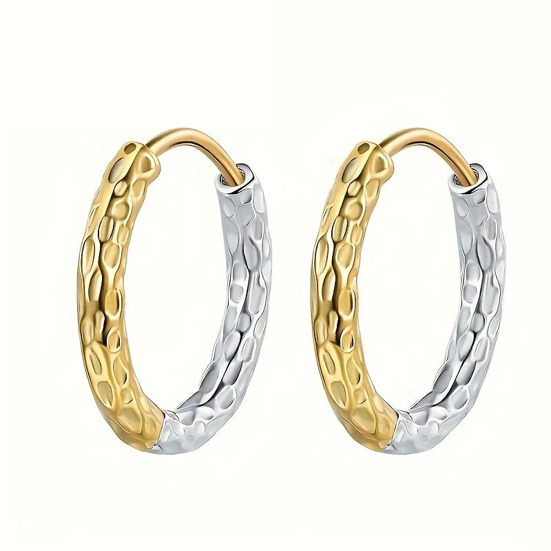 Huitan Two-Tone Hammered Hoop Earrings | Small Circle Hoops Hoop Earrings Axl