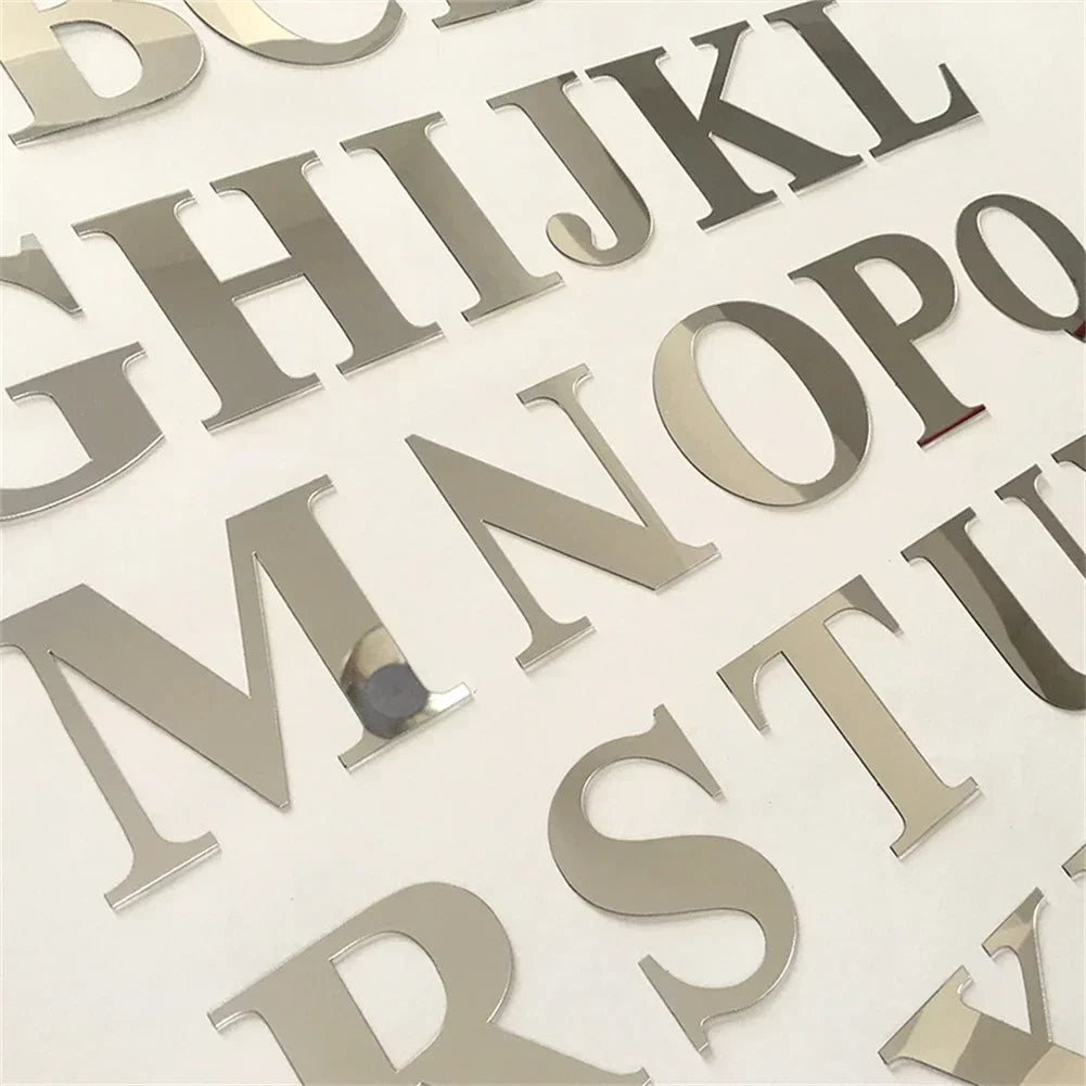 3D Silver Mirror Alphabet Wall Stickers – Acrylic Letter Decals Wall Letter Sticker Axl