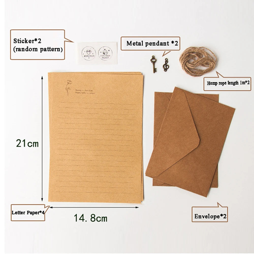 Vintage Kraft Paper Envelope Set | European Letter Writing Kit Stationery Writing Set Axl style8