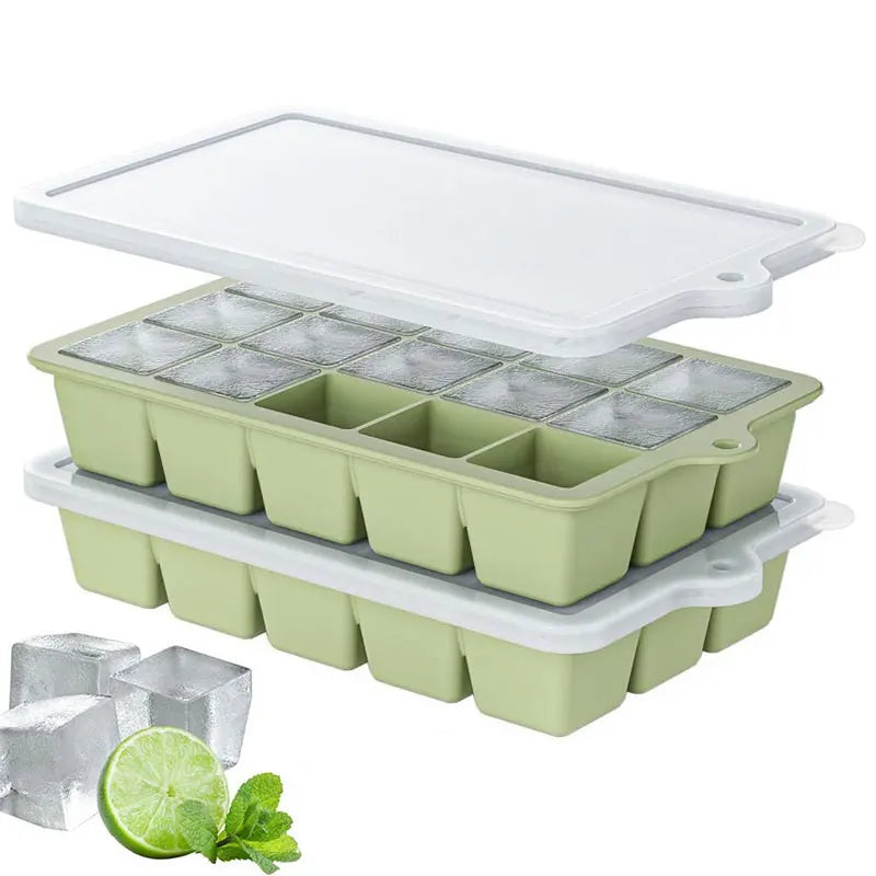 2-Pack Silicone Ice Cube Trays with Lid – 15-Grid BPA-Free Silicone Ice Tray Axl