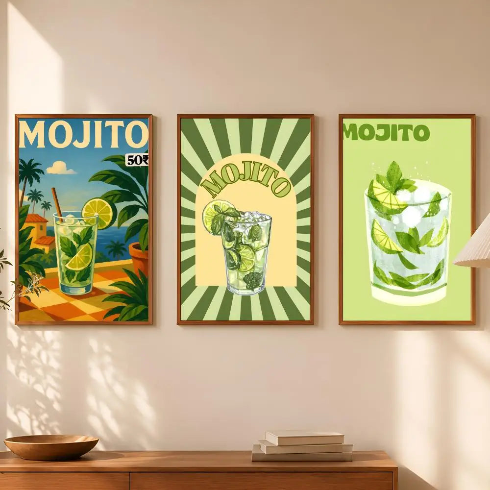 Cocktail Mojito Self-Stick Wall Art Poster – Waterproof HD Decor Wall Art Poster Axl