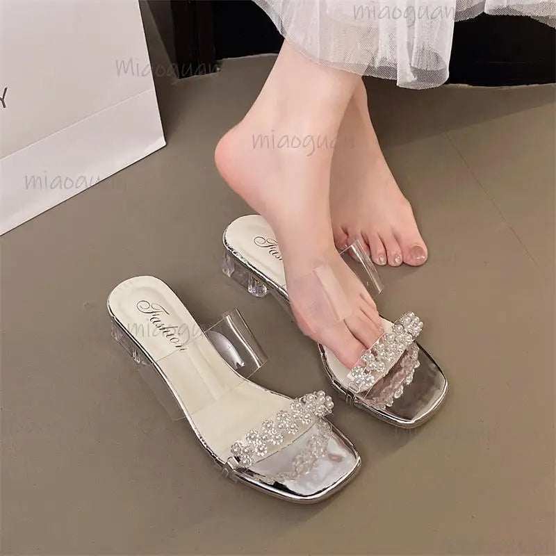 Women's Clear Crystal High Heel Sandals – Rhinestone PVC High Heel Sandals Axl