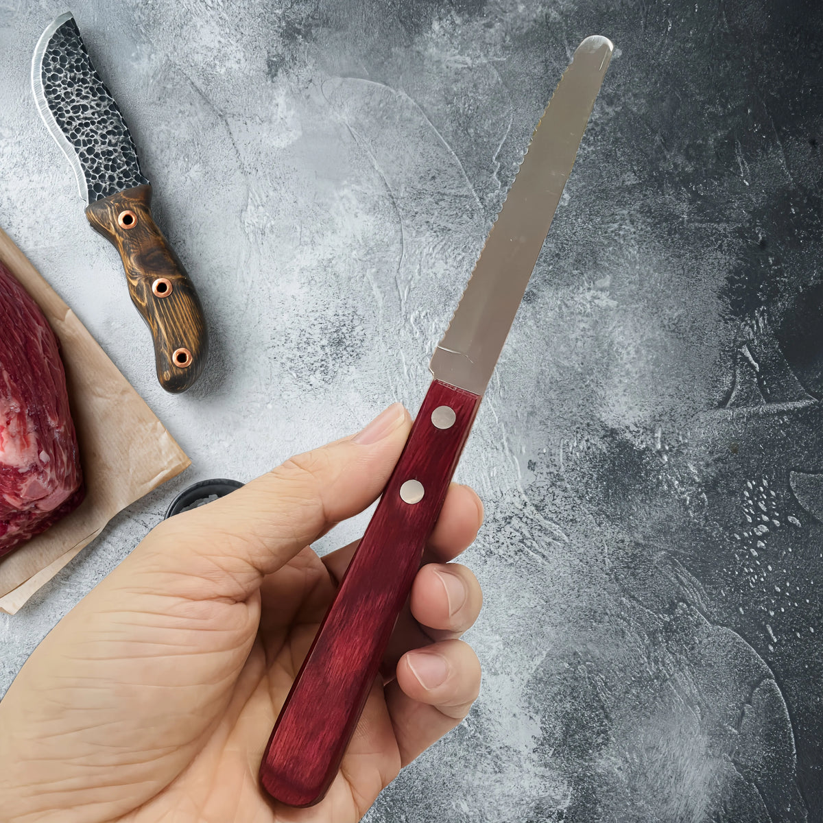 Stainless Steel Steak Knife – Red Polywood Handle | Dishwasher Safe Steak Knife Axl