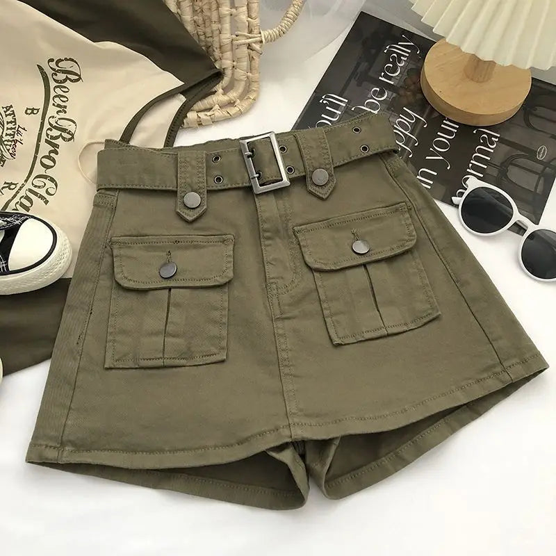 Women's Y2K High-Waist Cargo Skort – A-Line Skirt Shorts Skirt Shorts Skort Axl Army green XL