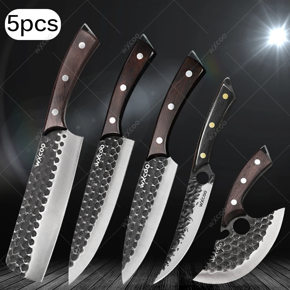 WXCOO Forged Chef Knife Set – Boning, Cleaver & Butcher Chef Knife Set Axl