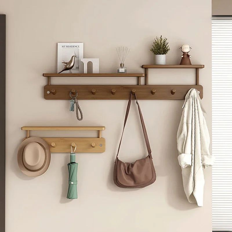 Wall Mounted Bamboo Coat Rack with Shelf & 8 Hooks Wall Coat Rack Axl