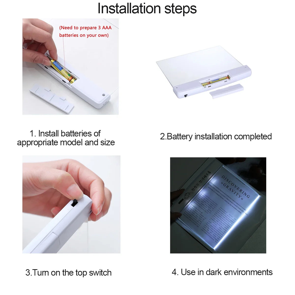LED Full Page Book Light – Dimmable, 3 Colors & Timer LED Book Light Axl