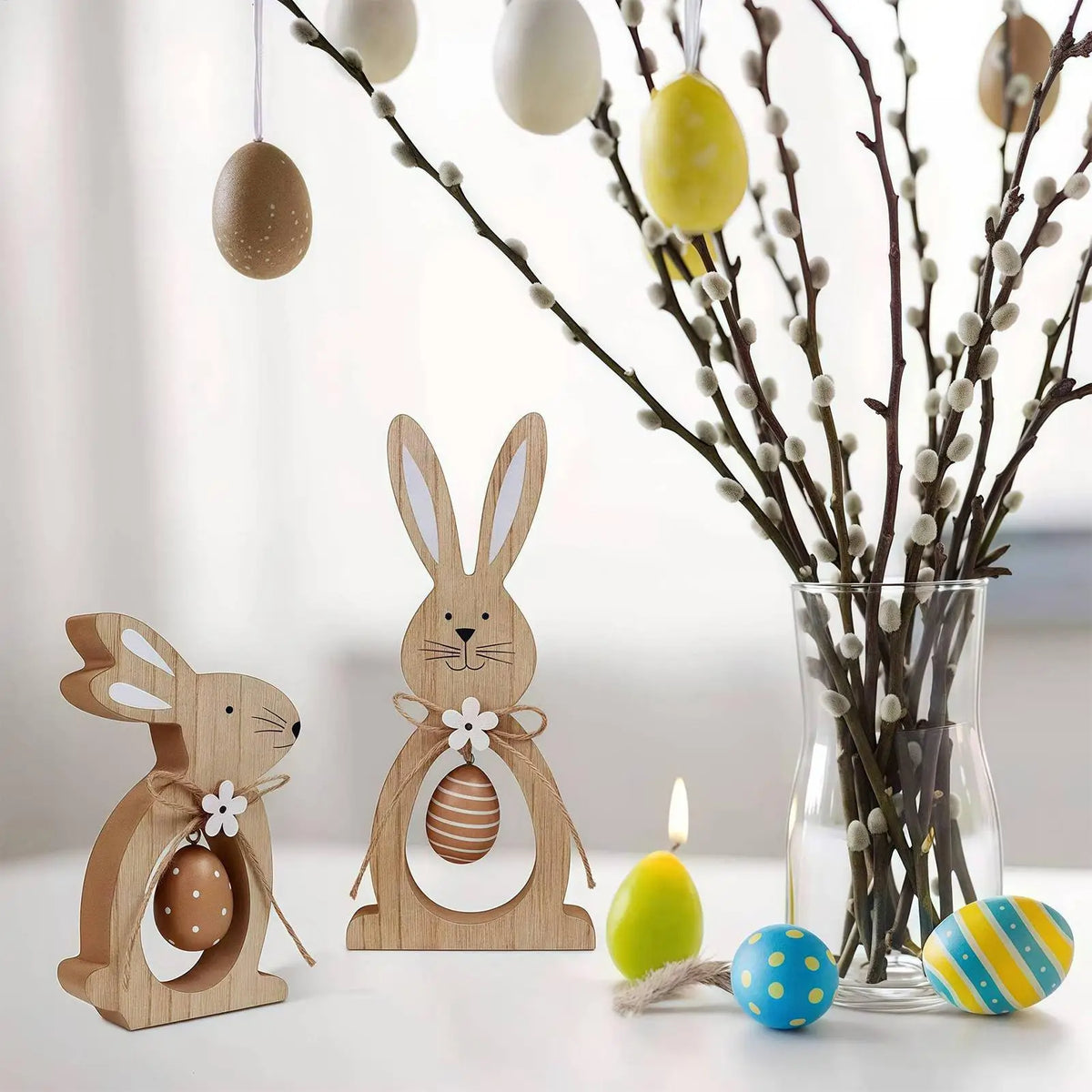 Wooden Easter Bunny Statues – Set of 2 Standing Ornaments Easter Bunny Ornament Axl