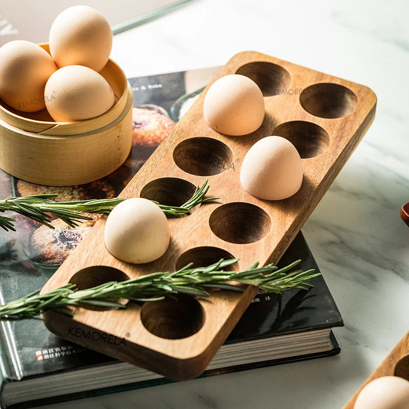 KEMORELA Wooden Double Row Egg Holder | Kitchen Organizer Egg Storage Rack Axl