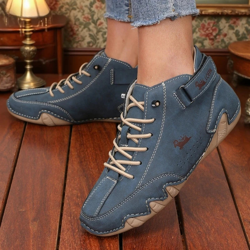 Women's Lace-Up High Top Ankle Boots – Retro PU Leather Women's Ankle Boots Axl