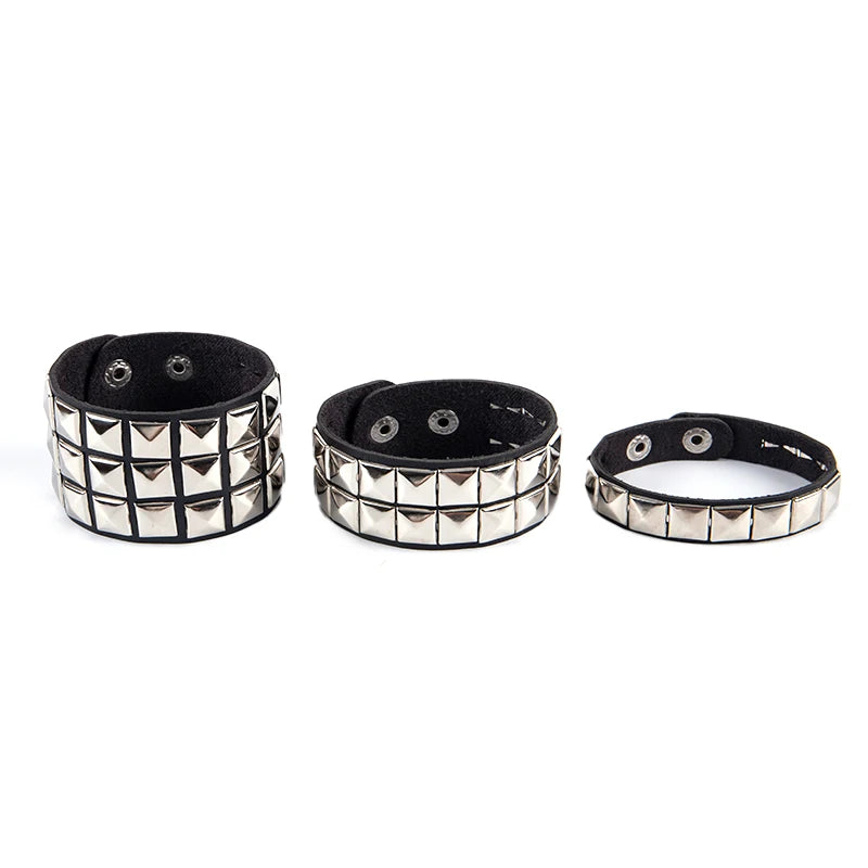 Rivet Stud Wide Cuff Punk Gothic Bracelet – Unisex PU Leather Cuff Bangle Bracelet Axl