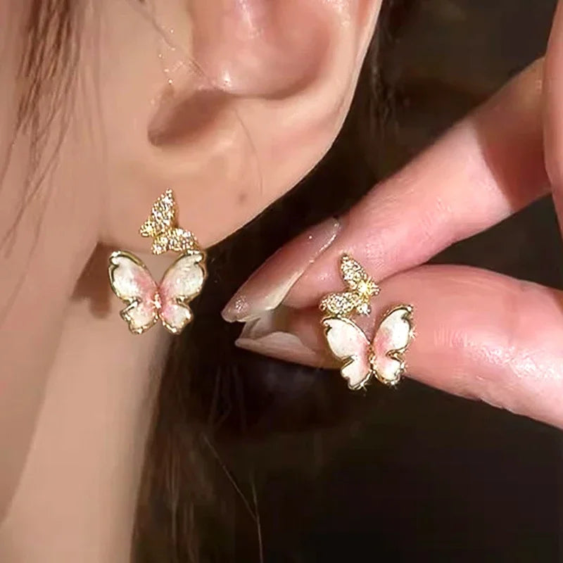 Huitan Butterfly Stud Earrings – Gold CZ Women's Jewelry Stud Earrings Axl
