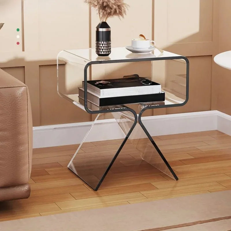Modern Transparent Acrylic Bedside Table – Narrow Side End Table Acrylic Side Table Axl