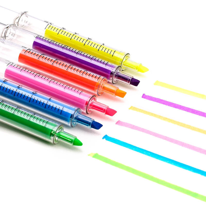 6-Piece Kawaii Syringe Highlighter Pen Set – 6 Colors Novelty Highlighter Set Axl