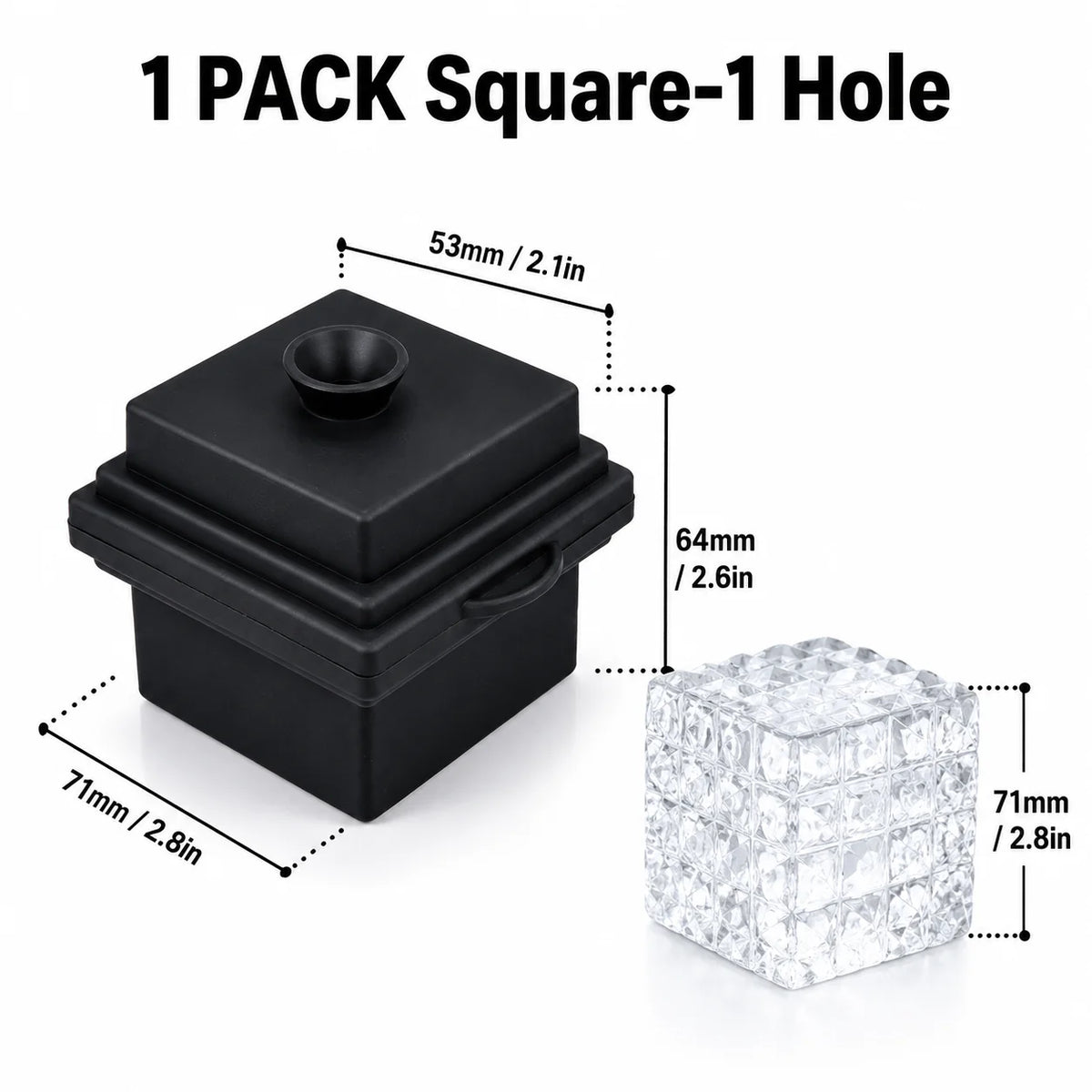 6-Cavity Diamond Silicone Ice Tray with Funnel Lid | Whiskey Bar Silicone Ice Tray Axl 1 PACK Square-1 Hole