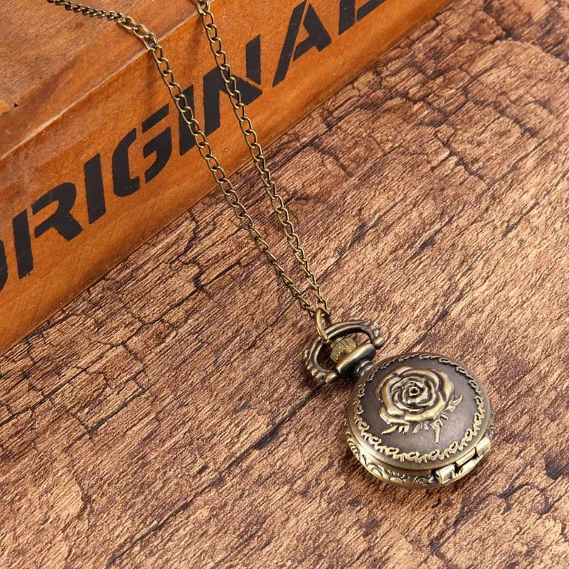 Vintage Bronze Rose Quartz Pocket Watch with Chain Pocket Watch Axl