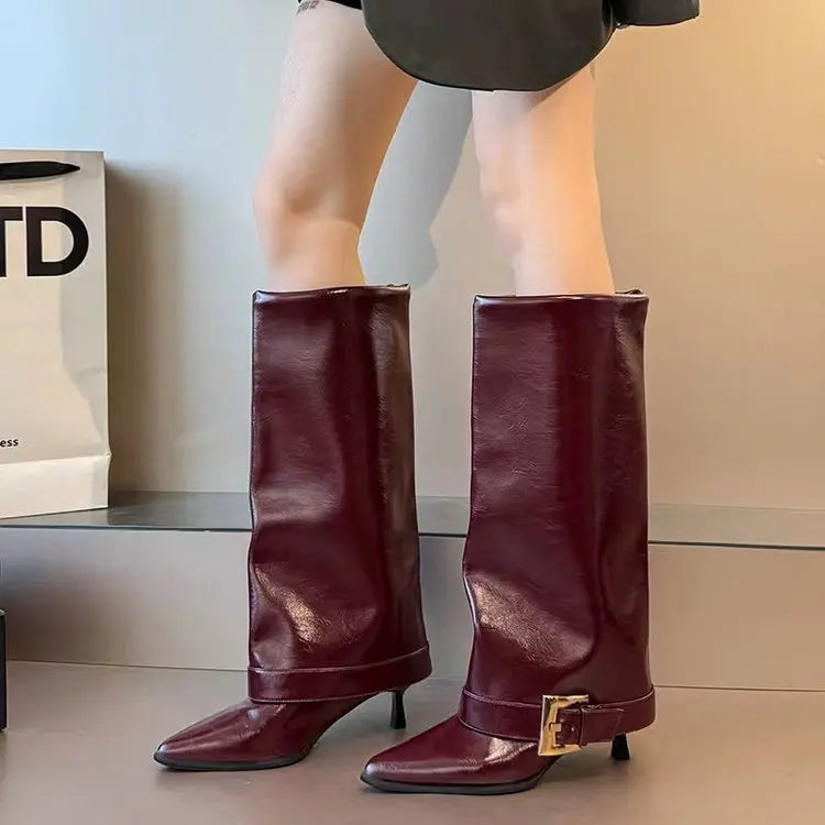 Women's Pointed Toe Thigh-High Boots | Slim Heel Slip-On Thigh-High Boots Axl