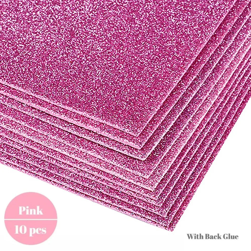 10-Pack Glitter EVA Foam Paper – Self-Adhesive A4 Craft Sheets Glitter Foam Craft Paper Axl Pink