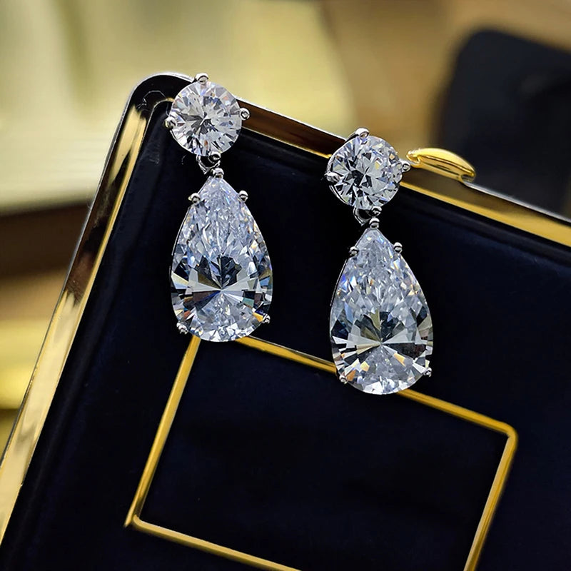 Huitan Waterdrop CZ Drop Earrings – Silver Luxury Jewelry Drop Earrings Axl