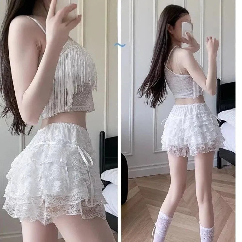 Kawaii Lace Ruffle Shorts – Lolita Layered Safety Pants Lace Ruffle Shorts Axl