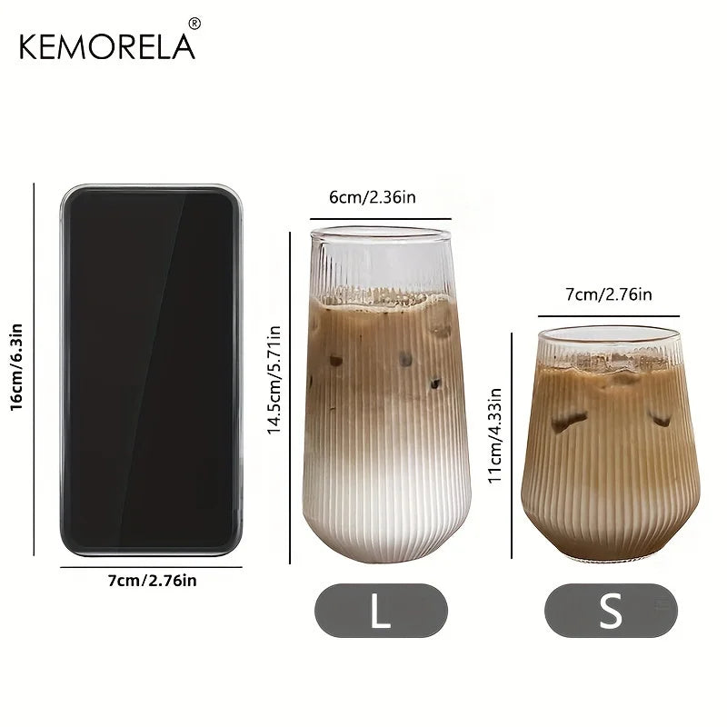 KEMORELA Striped Heat-Resistant Glass Cups Set 4/6pc Glass Drinkware Set Axl