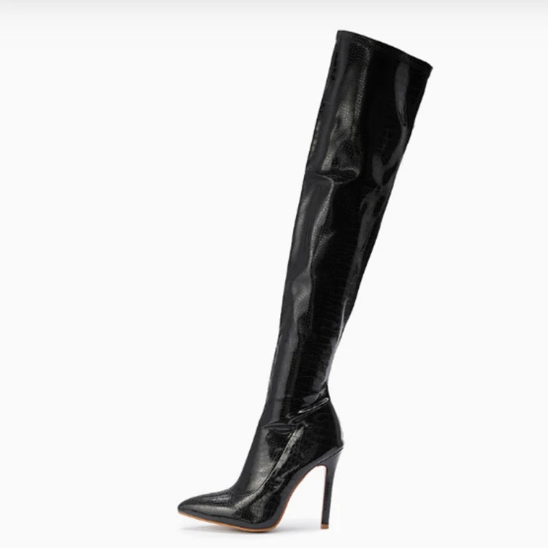 PU Leather Thigh High Over-the-Knee Boots | Women's Heels Over-the-Knee Boots Axl