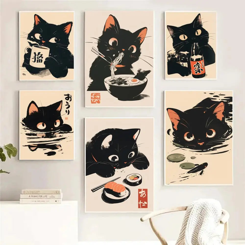 Retro Black Cat Canvas Wall Art Poster | HD Print Home Decor Canvas Wall Art Axl
