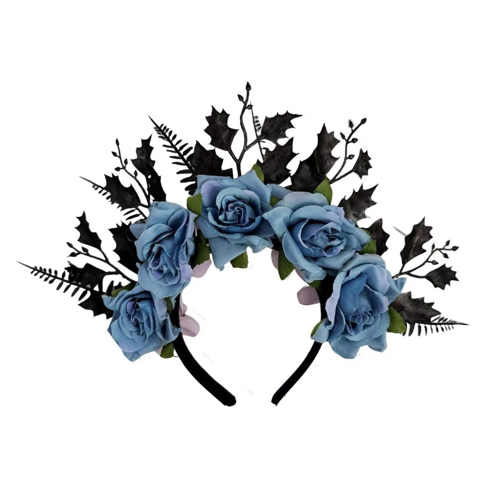 Gothic Rose Flower Crown Headband – Halloween & Cosplay Flower Crown Headband Axl Blue
