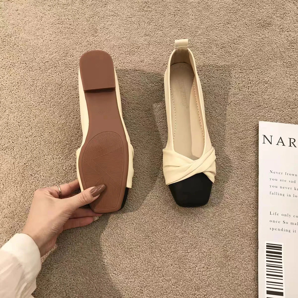 Women's Silk Bow Ballet Flats – Color Block Slip-On Shoes Ballet Flats Axl