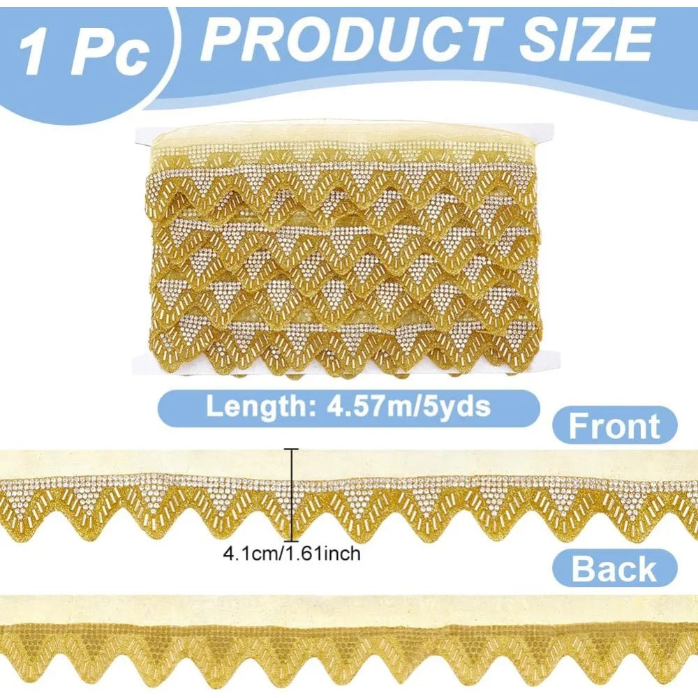 Rhinestone Glass Bead Lace Ribbon Goldenrod 41mm – 5 Yards Decorative Ribbon Trim Axl