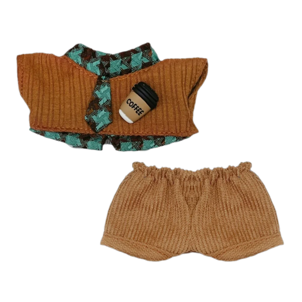 10cm Doll Clothes Set – Blouse, Pants & Necktie for BJD Doll Clothing Set Axl Brown