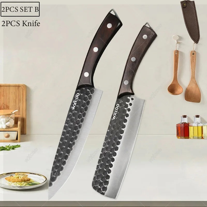 WXCOO Forged Stainless Steel Boning & Cleaver Kitchen Knife Kitchen Knife Axl 2PCS B