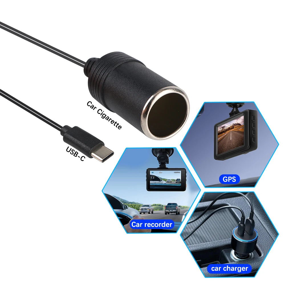 USB Type-C to 12V Cigarette Lighter Socket Adapter | 5V to 12V Car Power Adapter Axl