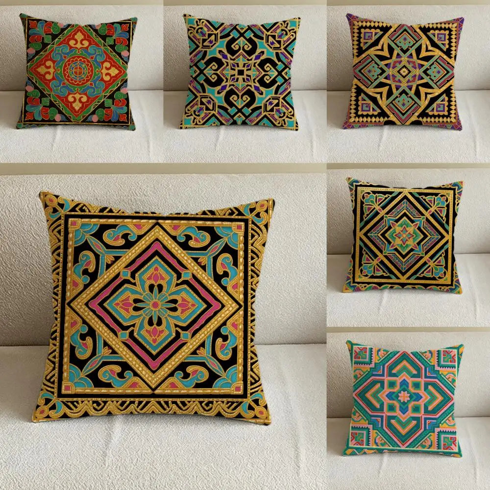 Natural Linen Brocade Print Cushion Cover | Sofa & Bed Pillowcase Decorative Cushion Cover Axl
