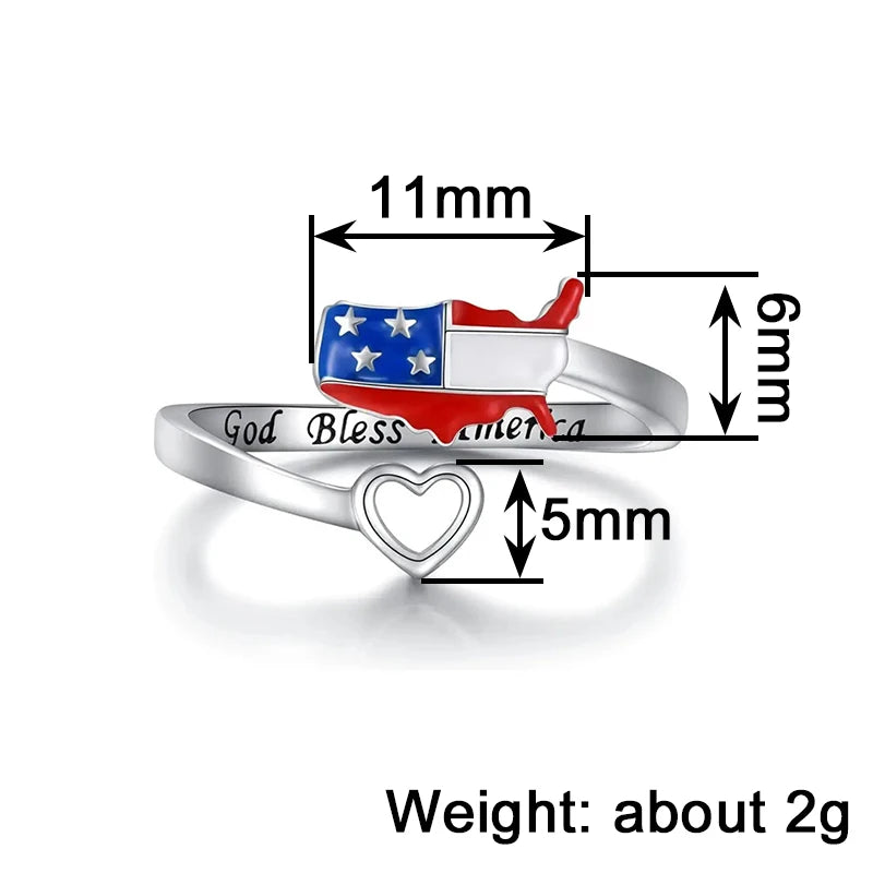 Huitan Heart American Flag Adjustable Ring – Patriotic Jewelry Fashion Ring Axl