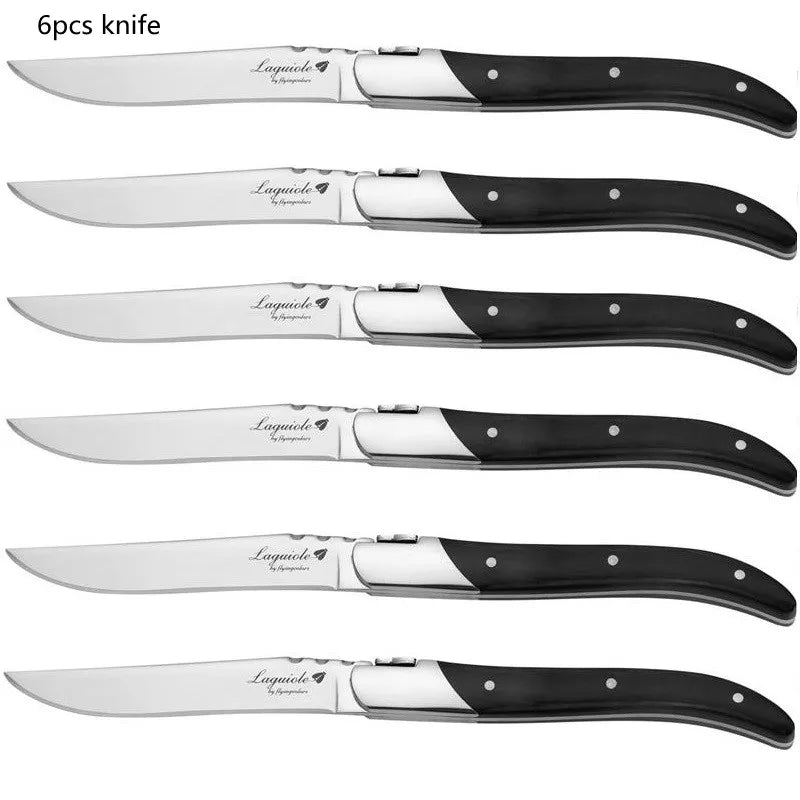 Laguiole Steak Knives Set – Black Wood Handle Stainless Steel Steak Knife Set Axl 6pcs knives